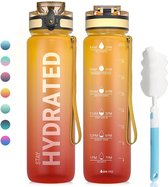 Drinkfles | Waterfles | Bpa-Vrij | Sportwaterfles | 2 stuks | Polsband | Lekbestendig | 1000Ml | Reinigingsborstel | Veiligheidsslot | Geel/Oranje