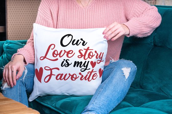 Oreiller Saint-Valentin avec texte : Notre histoire d'amour est ma préférée | cadeau de Saint-Valentin | Décoration de Saint-Valentin | Cadeaux drôles | Cadeau | Coussin