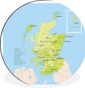 WallCircle - Wandcirkel - Muurcirkel - Groene kaart van Schotland - Aluminium - Dibond - ⌀ 30 cm - Binnen en Buiten