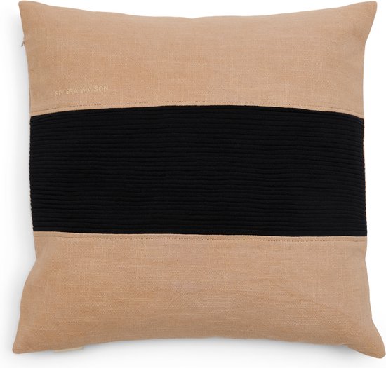 Riviera Maison Kussenhoes 50x50 - Rum Cay Stripe Pillow Cover - Beige Zwart