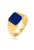 KUZZOI Heren Ring Heren zegelring blauw basis massief met email in 925 sterlingzilver verguld