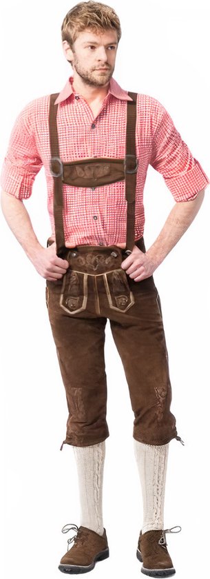 Tannhauser Lederhosen Rudi Lang 100% Echt Leder Heren Oktoberfest Heren Carnavalskleding Heren Lederhosen Man -Leer- Donkerbruin- L