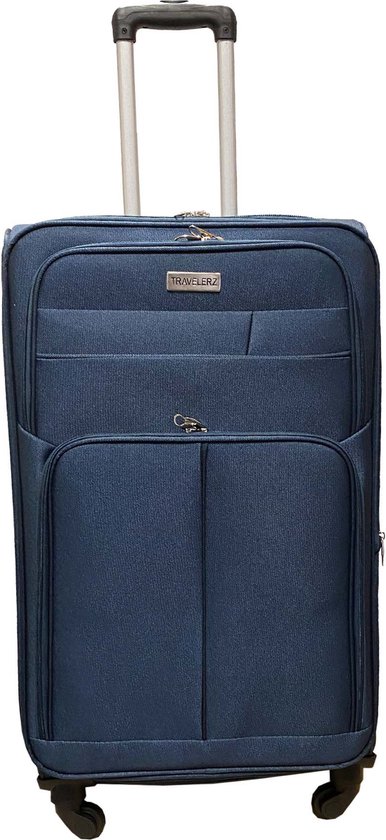 Reiskoffer met wielen softcase 96 liter - met cijferslot - expender - voorvakken - blauw