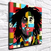 Pop Art Bob Marley Canvas - 70 x 70 cm - Canvasprint - Op dennenhouten kader - Geprint Schilderij - Popart Wanddecoratie