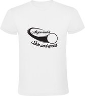 All you need is spin and speed | Heren T-shirt | Wit | Alles wat je nodig hebt is spin en snelheid | Omwentelingssnelheid | Draaien | Snelheid | Sport | Balsport