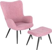 furnibella - Relaxstoel leunstoelen vintage retro stoel gestoffeerde stoel met kruk televisiestoel Sherpa fleece roze SKS29rs