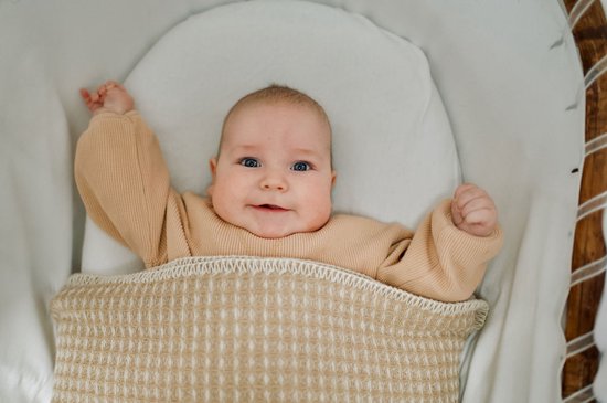 Couverture lit bébé laine - Pure Baby Love - sable gaufré