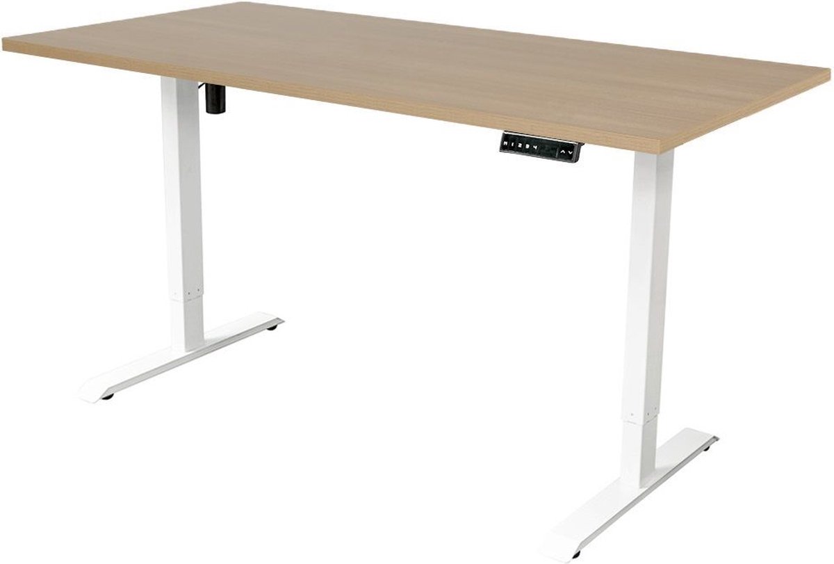 Sedero Elektrisch verstelbaar bureau - 160x80 cm - Single motor - Wit met Eiken