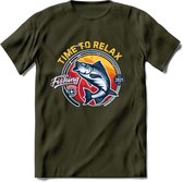 Time To Relax - Vissen T-Shirt | Grappig Verjaardag Vis Hobby Cadeau Shirt | Dames - Heren - Unisex | Tshirt Hengelsport Kleding Kado - Leger Groen - XL