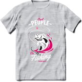 Cool People Do Fishing - Vissen T-Shirt | Roze | Grappig Verjaardag Vis Hobby Cadeau Shirt | Dames - Heren - Unisex | Tshirt Hengelsport Kleding Kado - Licht Grijs - Gemaleerd - XL