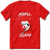 Cool People Do Fishing - Vissen T-Shirt | Rood | Grappig Verjaardag Vis Hobby Cadeau Shirt | Dames - Heren - Unisex | Tshirt Hengelsport Kleding Kado - Rood - L