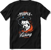 Cool People Do Fishing - Vissen T-Shirt | Oranje | Grappig Verjaardag Vis Hobby Cadeau Shirt | Dames - Heren - Unisex | Tshirt Hengelsport Kleding Kado - Zwart - S