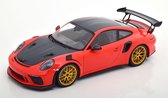 Porsche 911 (991/2) GT3 RS Weissach Package 2019 ( met gouden Velgen ) Oranje / Carbon 1-18 Minichamps Limited 111 Pieces