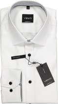 VENTI modern fit overhemd - wit (zwart contrast) - Strijkvrij - Boordmaat: 43