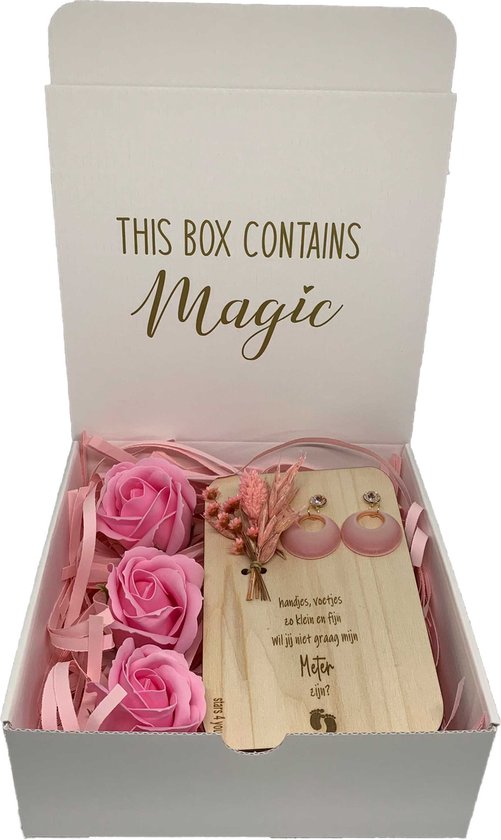 Geschenkbox Wil jij mijn METER zijn? | roze | zeeproos | Swarovski  oorbellen |... | bol.com