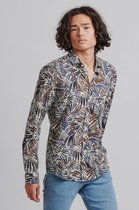 Haze & Finn Overhemd Printed Shirt Regular Fit Mc17 0100 13 Cappuccino Palm Mannen Maat - M