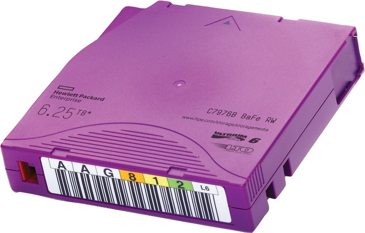 HPE Ultrium RW Data Cartridge - LTO Ultrium 6 6.25 TB - voor StorageWorks SAS Rack-Mount Kit; StoreEver MSL2024, MSL4048, MSL8096; StoreEver 1/8 G2