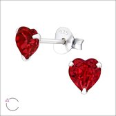 Aramat jewels ® - Oorbellen hart swarovski elements kristal 925 zilver licht rood 5mm