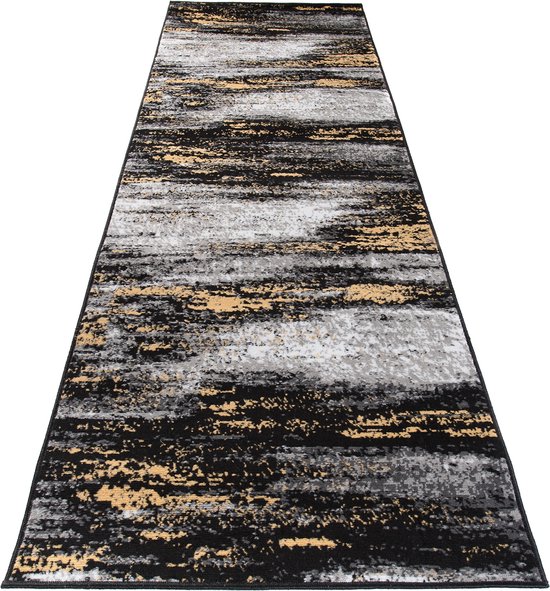 Tapiso Maya Runner Tapis Grijs Zwart Couloir Moderne Salon Couloir Taille - 80x1400