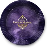 Ramadan decoratie: Borden - Ramadan Mubarak paars/goud (6 stuks)
