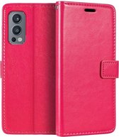 LuxeBass Boekhoesje geschikt voor OnePlus Nord 2 5G - Roze - telefoonhoes - gsm hoes - telefoonhoesjes