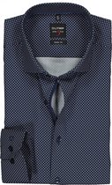 OLYMP Level 5 body fit overhemd - blauw met wit dessin satijnbinding (contrast) - Strijkvriendelijk - Boordmaat: 42