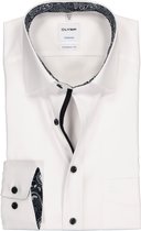 OLYMP Tendenz modern fit overhemd - wit (zwart-grijs contrast) - Strijkvriendelijk - Boordmaat: 38