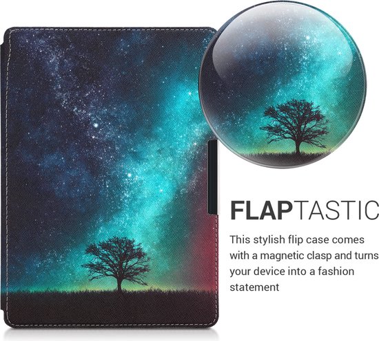 kwmobile e-reader hoesje geschikt voor Kobo Aura ONE hoes - E reader flip case met magnetische sluiting - Ereader cover - Sterrenstelsel en Boom design in blauw / grijs / zwart van Merkloos — afbeelding 2