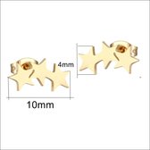 Aramat jewels ® - Zweerknopjes oorbellen 3 sterren goudkleurig chirurgisch staal 10mm x 4mm