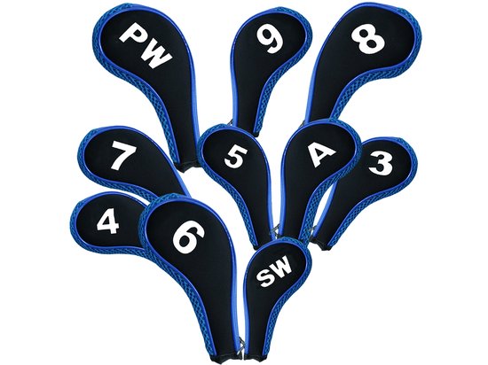 Golfclub covers - set van 10 - zwart met blauw - ijzers - met rits - XD-Xtreme - Golffmaniac