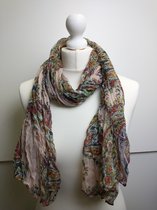 Lange dames sjaal Emma paisleymotief roze rood zwart oranje geel groen bruin