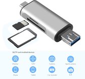 3 in 1 draagbare kaartlezer - snelle overdracht - OTG type C / USB 3.0 / micro USB adapter voor smartphone en pc - Zilver