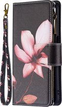 Oppo A54S / A16 / A16S - Portemonnee met rits - book-case hoesje - ruimte voor 9 pasjes - zwart bloemen