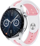 Siliconen Smartwatch bandje - Geschikt voor  Huawei Watch GT 3 46mm duo sport band - wit/roze - 46mm - Strap-it Horlogeband / Polsband / Armband