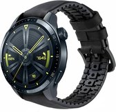 Leer, Siliconen Smartwatch bandje - Geschikt voor  Huawei Watch GT 3 46mm siliconen / leren bandje - zwart - Zwart - Strap-it Horlogeband / Polsband / Armband