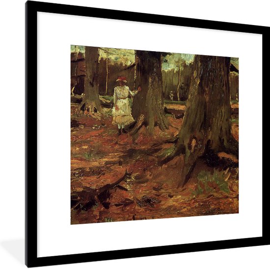 Fotolijst incl. Poster - Meisje in het bos - Schilderij van Vincent van Gogh - 40x40 cm - Posterlijst