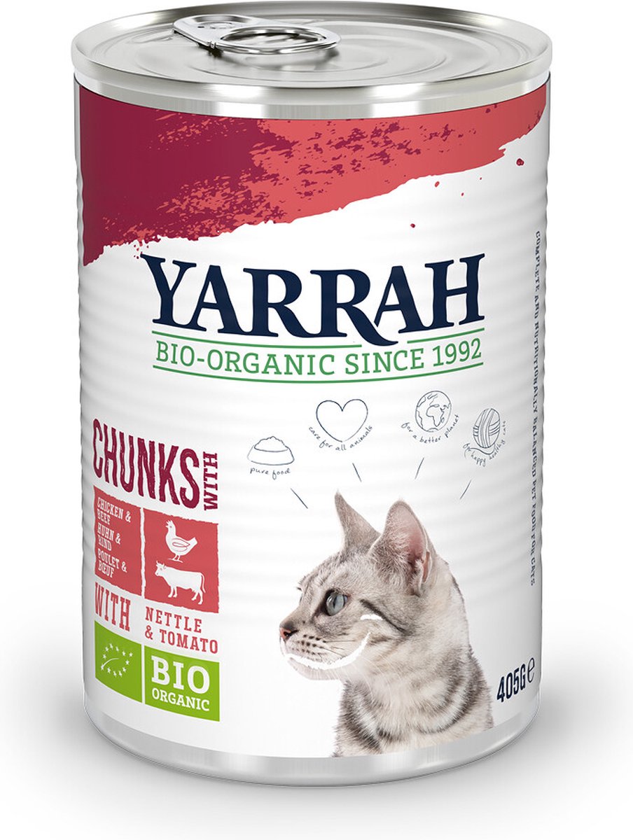 12x Yarrah Bio Kattenvoer Chunks Kip&Rund 405 gr