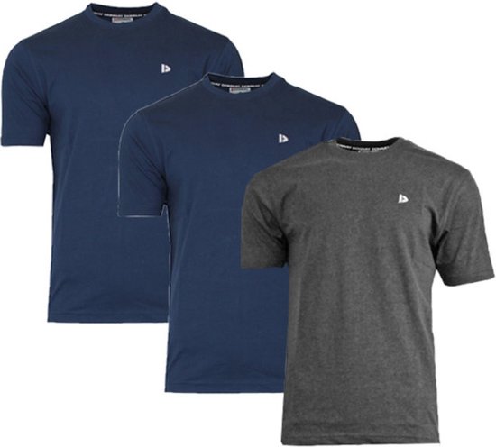 3-Pack Donnay T-Shirt (599008) - Sportshirt - Heren - Navy/Charcoal marl/Navy - maat 3XL