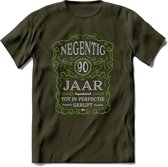 90 Jaar Legendarisch Gerijpt T-Shirt | Groen - Grijs | Grappig Verjaardag en Feest Cadeau Shirt | Dames - Heren - Unisex | Tshirt Kleding Kado | - Leger Groen - S