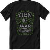 10 Jaar Legendarisch Gerijpt T-Shirt | Groen - Grijs | Grappig Verjaardag en Feest Cadeau Shirt | Dames - Heren - Unisex | Tshirt Kleding Kado | - Zwart - M