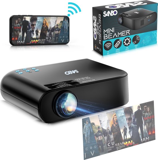 Sanbo® prime smart wi-fi mini beamer - 2800 lumen - streamen vanaf je telefoon met wifi - projector -