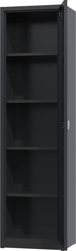 Metalen archiefkast - 180x50x38 cm - Zwart - Met slot - draaideurkast, kantoorkast, garagekast - AKP-106 - Povag