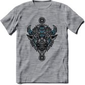 Bizon - Dieren Mandala T-Shirt | Blauw | Grappig Verjaardag Zentangle Dierenkop Cadeau Shirt | Dames - Heren - Unisex | Wildlife Tshirt Kleding Kado | - Donker Grijs - Gemaleerd -