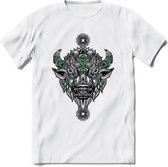 Bizon - Dieren Mandala T-Shirt | Groen | Grappig Verjaardag Zentangle Dierenkop Cadeau Shirt | Dames - Heren - Unisex | Wildlife Tshirt Kleding Kado | - Wit - S