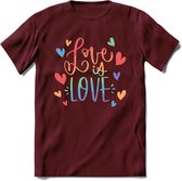 Love Is Love | Pride T-Shirt | Grappig LHBTIQ+ / LGBTQ / Gay / Homo / Lesbi Cadeau Shirt | Dames - Heren - Unisex | Tshirt Kleding Kado | - Burgundy - XL