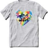 Love Is Love | Pride T-Shirt | Grappig LHBTIQ+ / LGBTQ / Gay / Homo / Lesbi Cadeau Shirt | Dames - Heren - Unisex | Tshirt Kleding Kado | - Licht Grijs - Gemaleerd - S