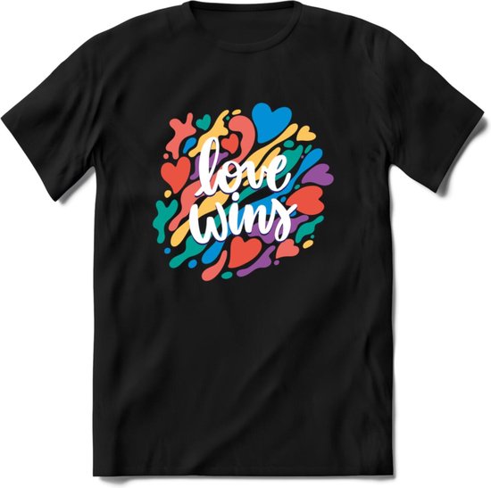 Love Wins | Pride T-Shirt | Grappig LHBTIQ+ / LGBTQ / Gay / Homo / Lesbi Cadeau Shirt | Dames - Heren - Unisex | Tshirt Kleding Kado | - Zwart - L