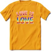 Love Is Love | Pride T-Shirt | Grappig LHBTIQ+ / LGBTQ / Gay / Homo / Lesbi Cadeau Shirt | Dames - Heren - Unisex | Tshirt Kleding Kado | - Geel - XL