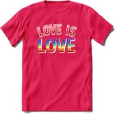 Love Is Love | Pride T-Shirt | Grappig LHBTIQ+ / LGBTQ / Gay / Homo / Lesbi Cadeau Shirt | Dames - Heren - Unisex | Tshirt Kleding Kado | - Roze - XXL