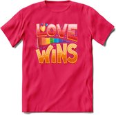 Love Wins | Pride T-Shirt | Grappig LHBTIQ+ / LGBTQ / Gay / Homo / Lesbi Cadeau Shirt | Dames - Heren - Unisex | Tshirt Kleding Kado | - Roze - XXL